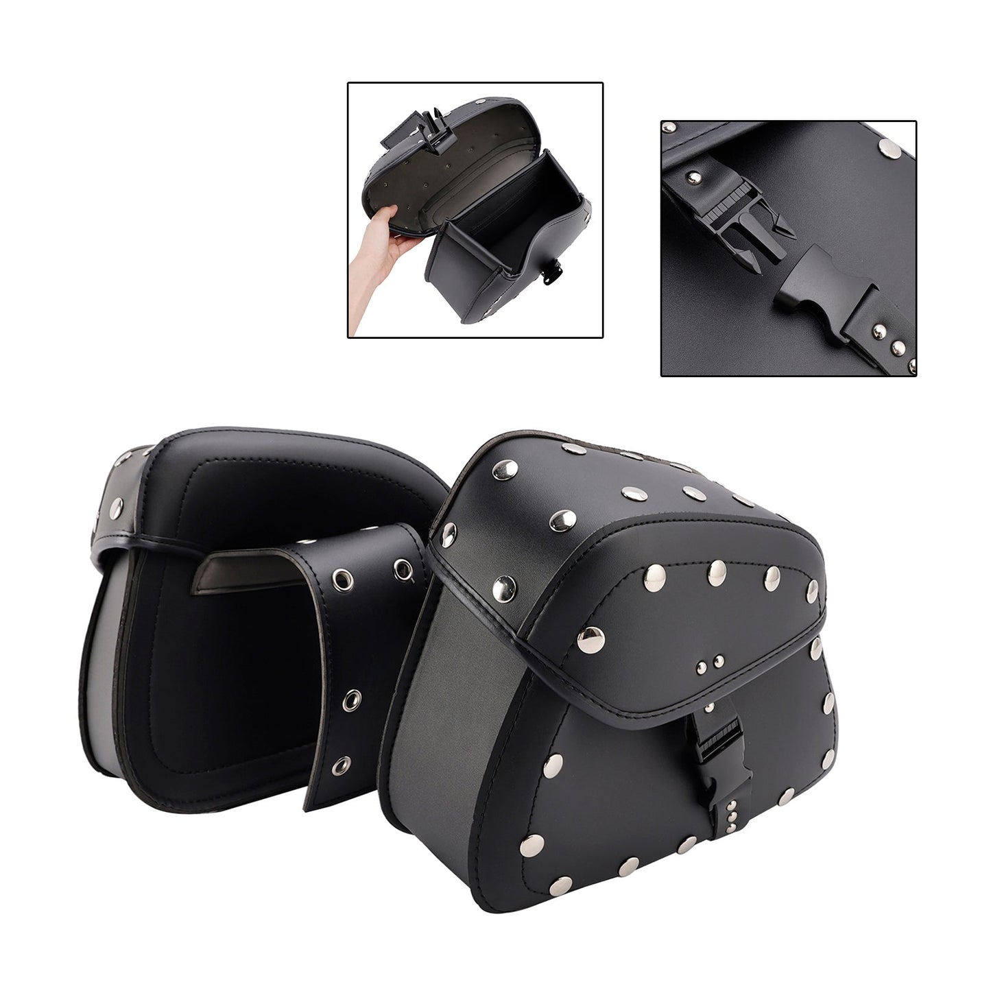 Universal Saddlebag Side Storage Tail Bag Pu Luggage Black 22L For Motorcycle