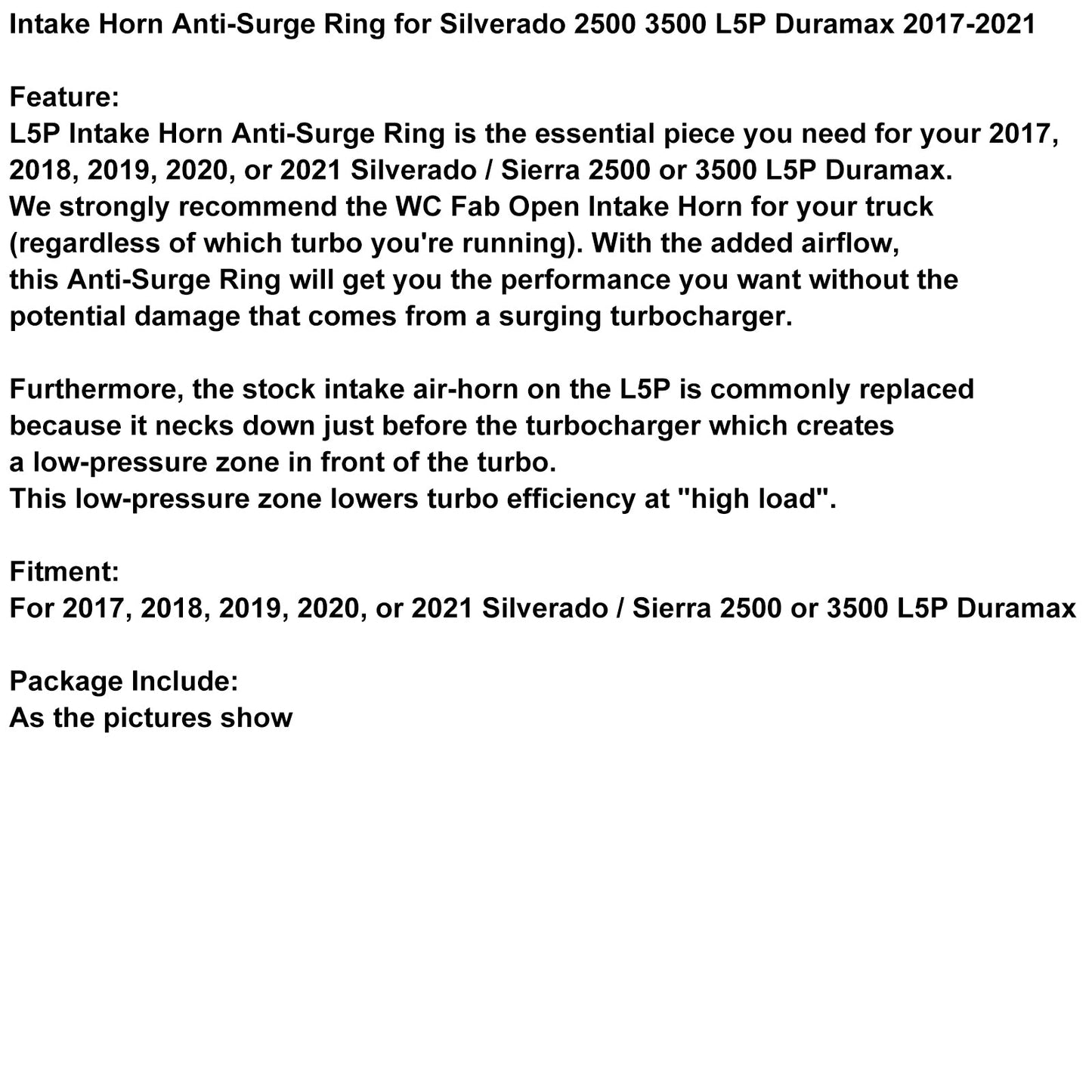 2017-2021 Silverado 2500 3500 L5P Duramax Intake Horn Anti-Surge Ring
