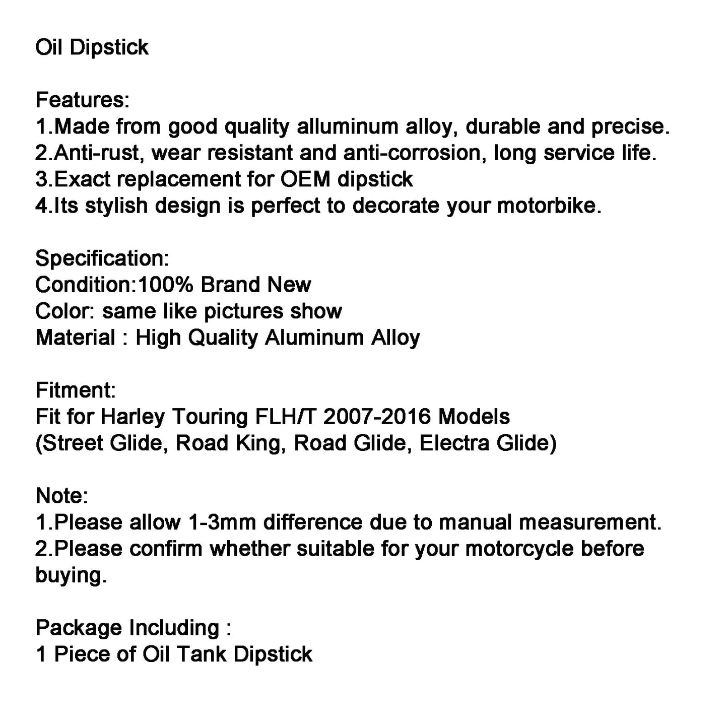 2007-2016 Harley Touring FLH/T Models Oil Dipstick Tank Cap Plug For Touring FLH/T