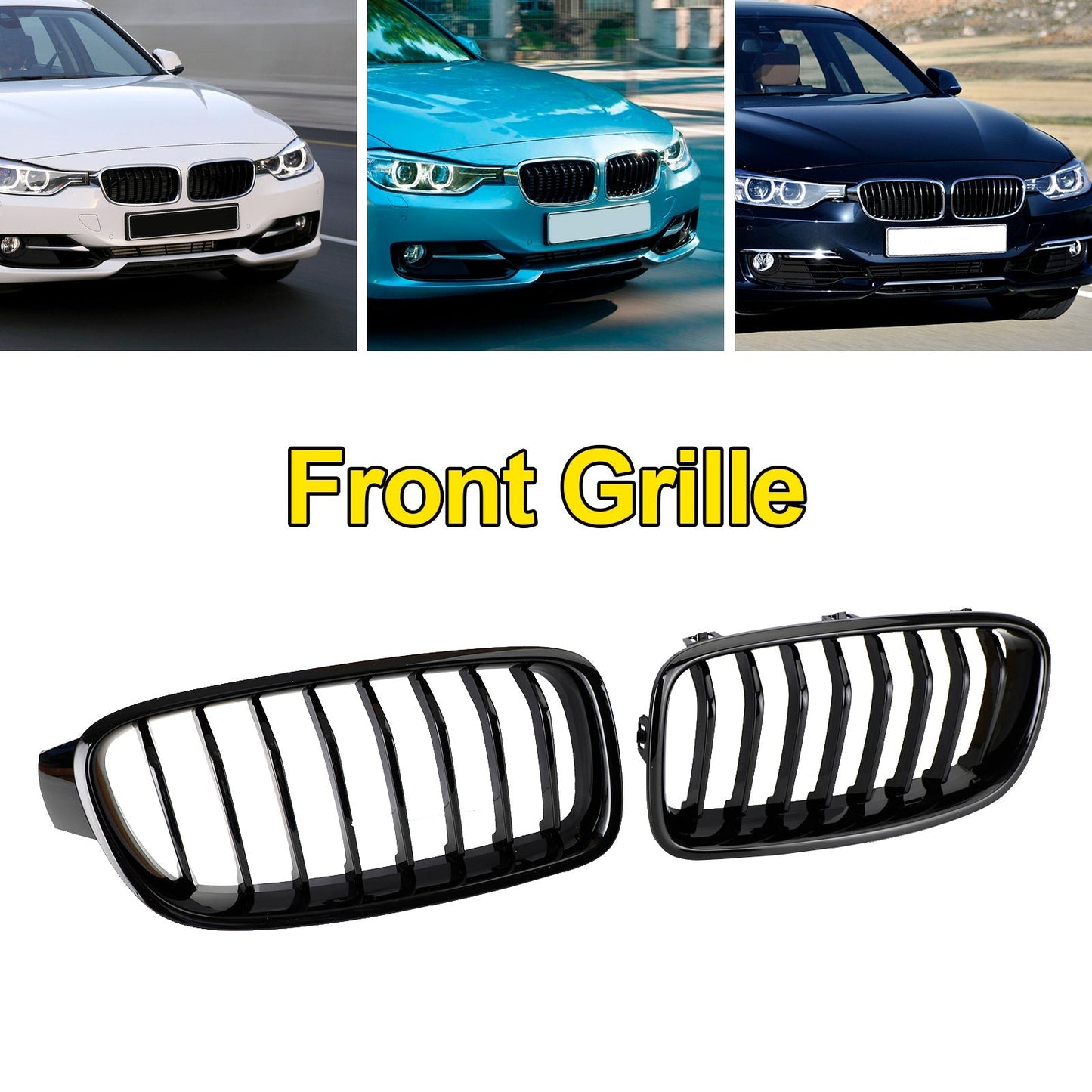 2012-2019 BMW 3-Series F30 Sedan Gloss Black Front Kidney Grill Grille