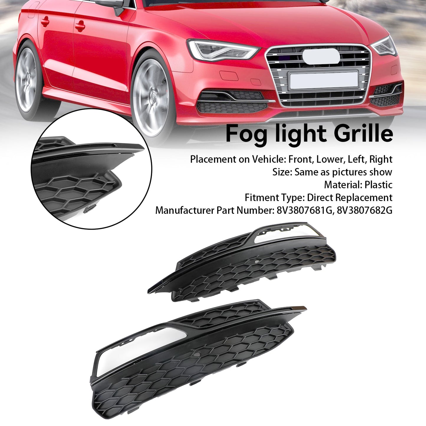 2013-2016 Audi A3 S-Line Lower Bumper Fog Light Cover Grill Grille