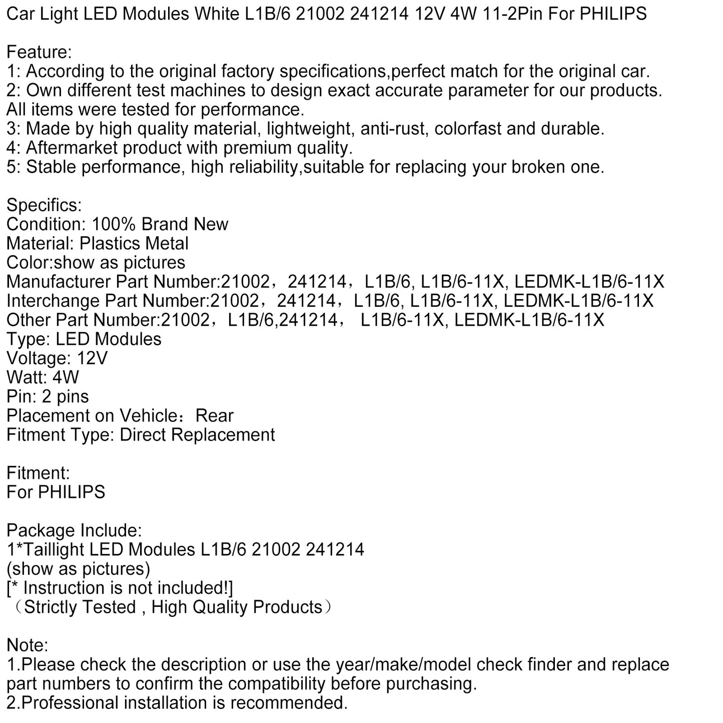 Car Light LED Modules White L1B/6 21002 241214 12V 4W 11-2Pin For PHILIPS