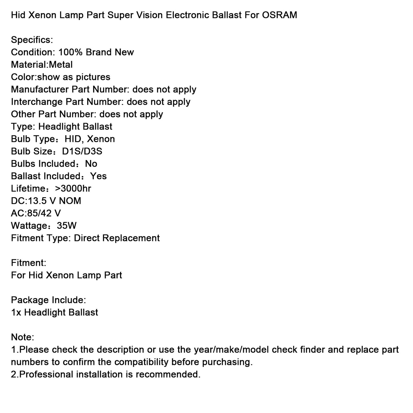 Hid Xenon Lamp Part Super Vision Electronic Ballast