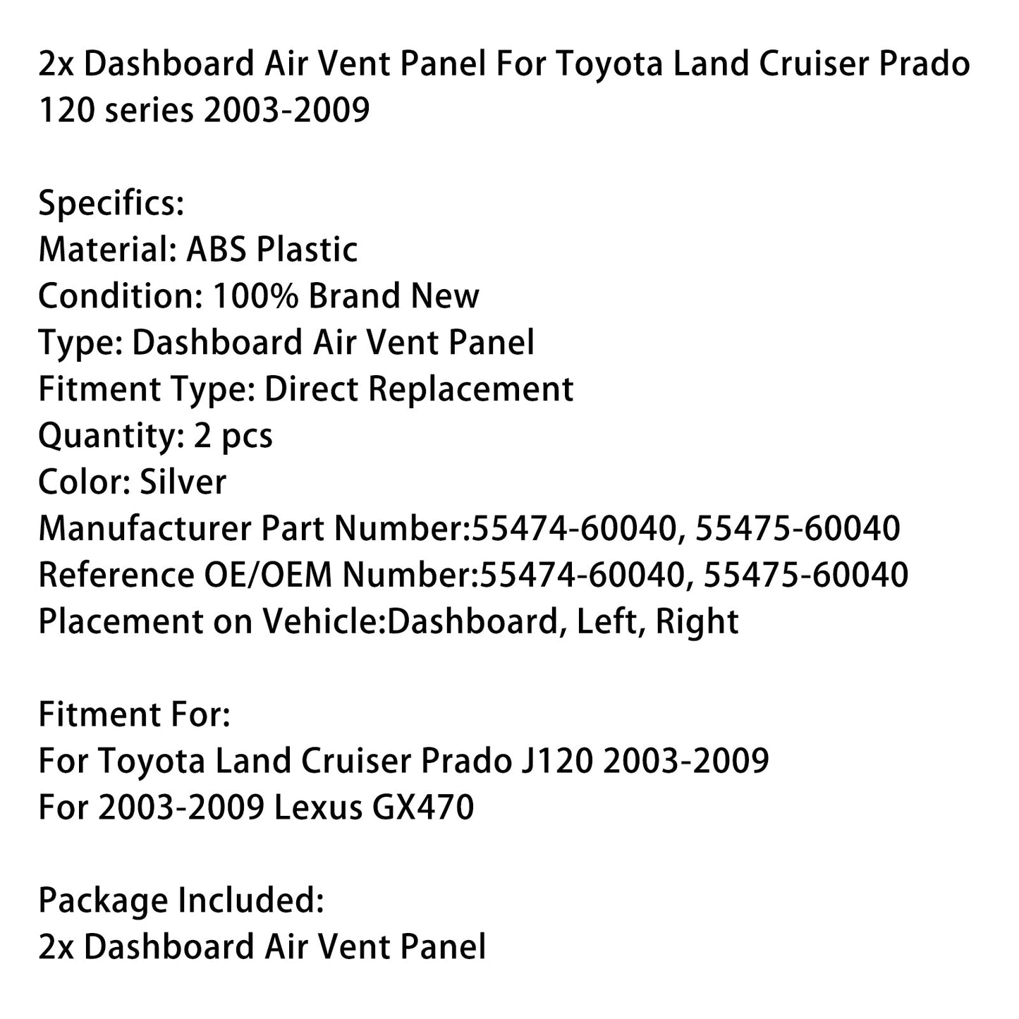 2003-2009 Toyota Land Cruiser Prado 120 series 2x Dashboard Air Vent Panel