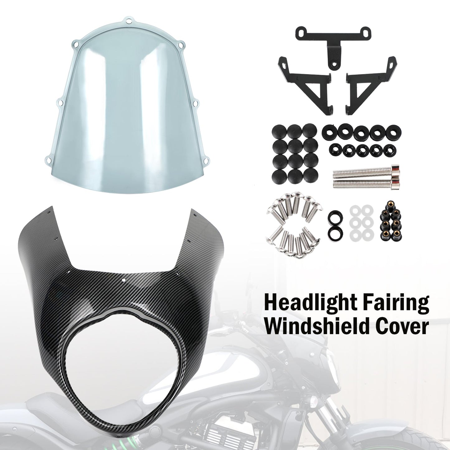Headlight Fairing Windshield Cover For Kawasaki Vulcan VN650 2015-2021 Black