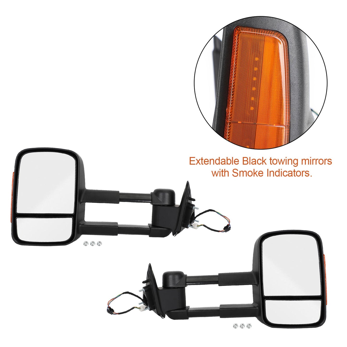 2015+ Nissan Navara NP300 Pair of Electric Extendable Towing Mirrors Black