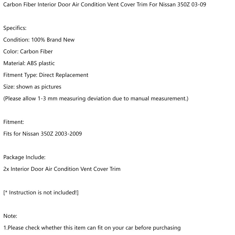 Areyourshop Carbon Fiber Interior Door Air Condition Vent Cover Trim For Nissan 350Z 03-09