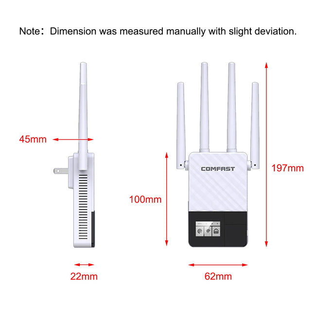 Dual Band 2.4G 5G WiFi Extender Signal Amplifier WiFi Booster 1200Mbps UK Plug