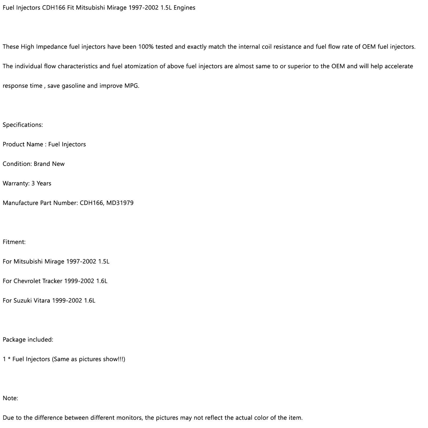 1pcs Fuel Injectors CDH166 Fit Mitsubishi Mirage 1997-2002 1.5L Engines