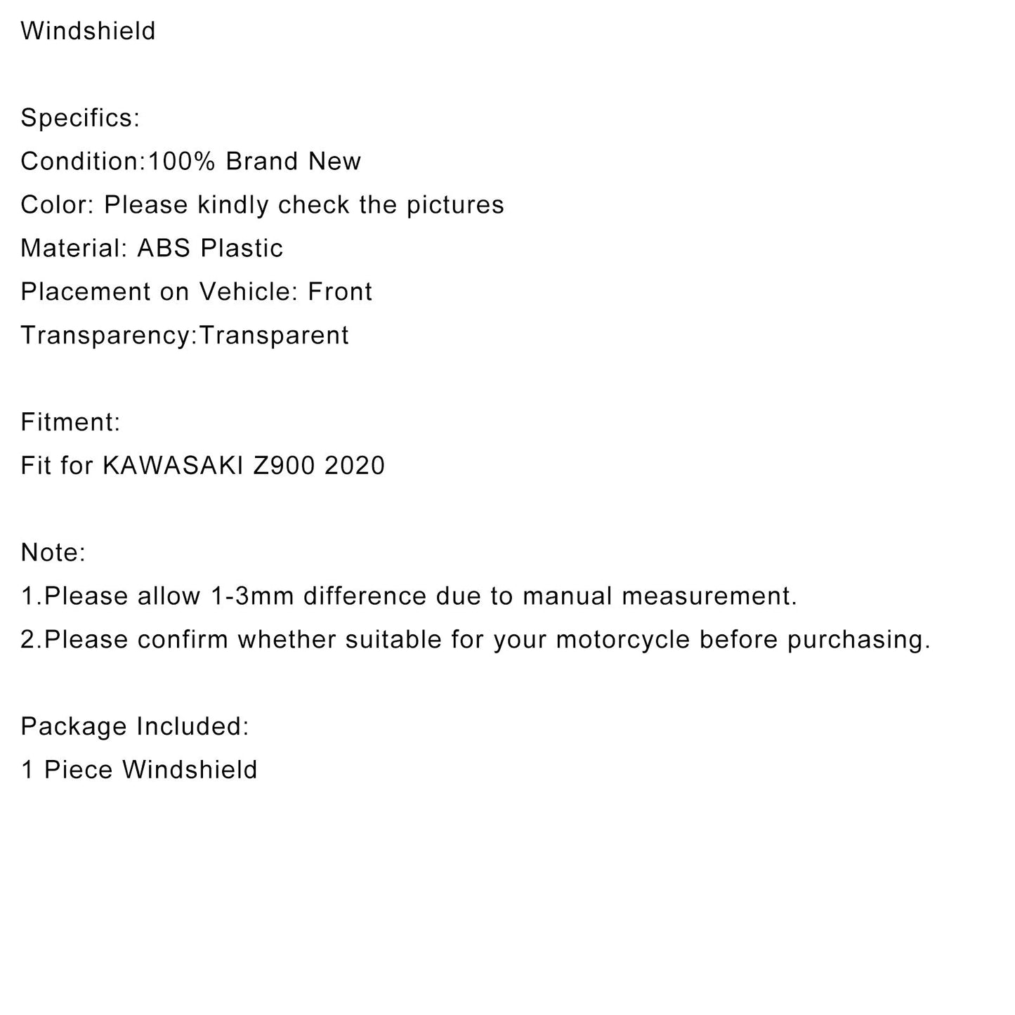 Windshield Windscreen Wind Shield Protector for KAWASAKI Z900 2020