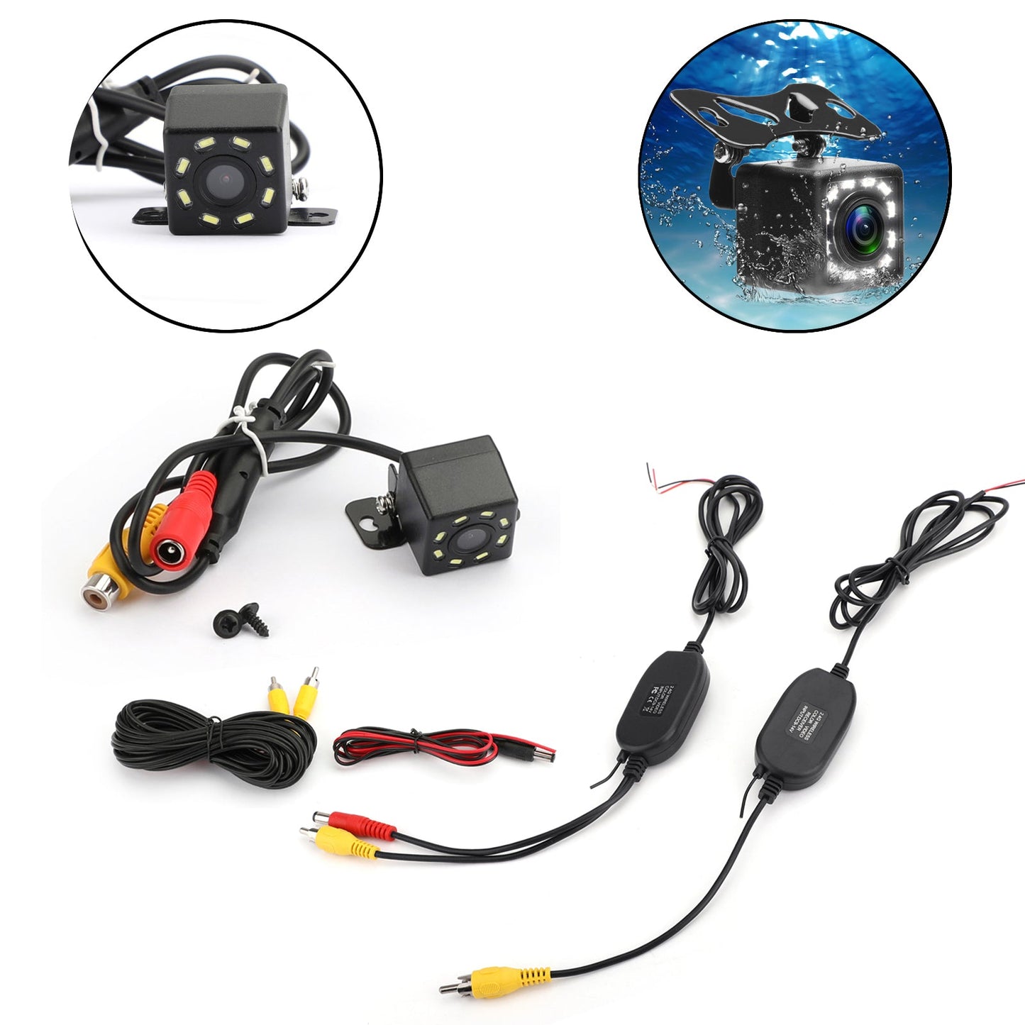 HD Wireless Video Transmitter and Receiver + 8LED HD Backup Camera Car Rear Front Side View 2.4GHz Generic