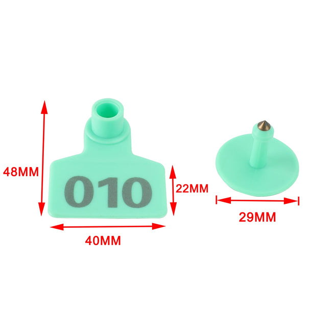 001-100 Number-Ear Tag For Animal Livestock Cattle Cow Pig Label Green