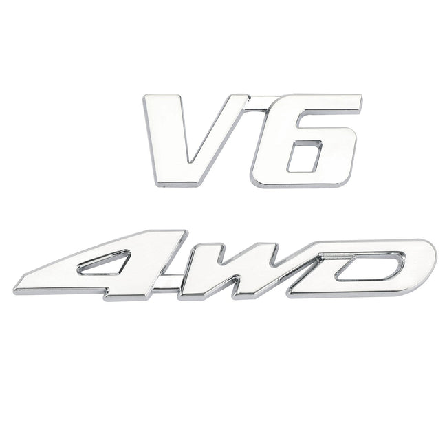 3D Chrome Metal 4WD Car Trunk Rear Fender Emblem Badge Decal Sticker 4WD SUV V6