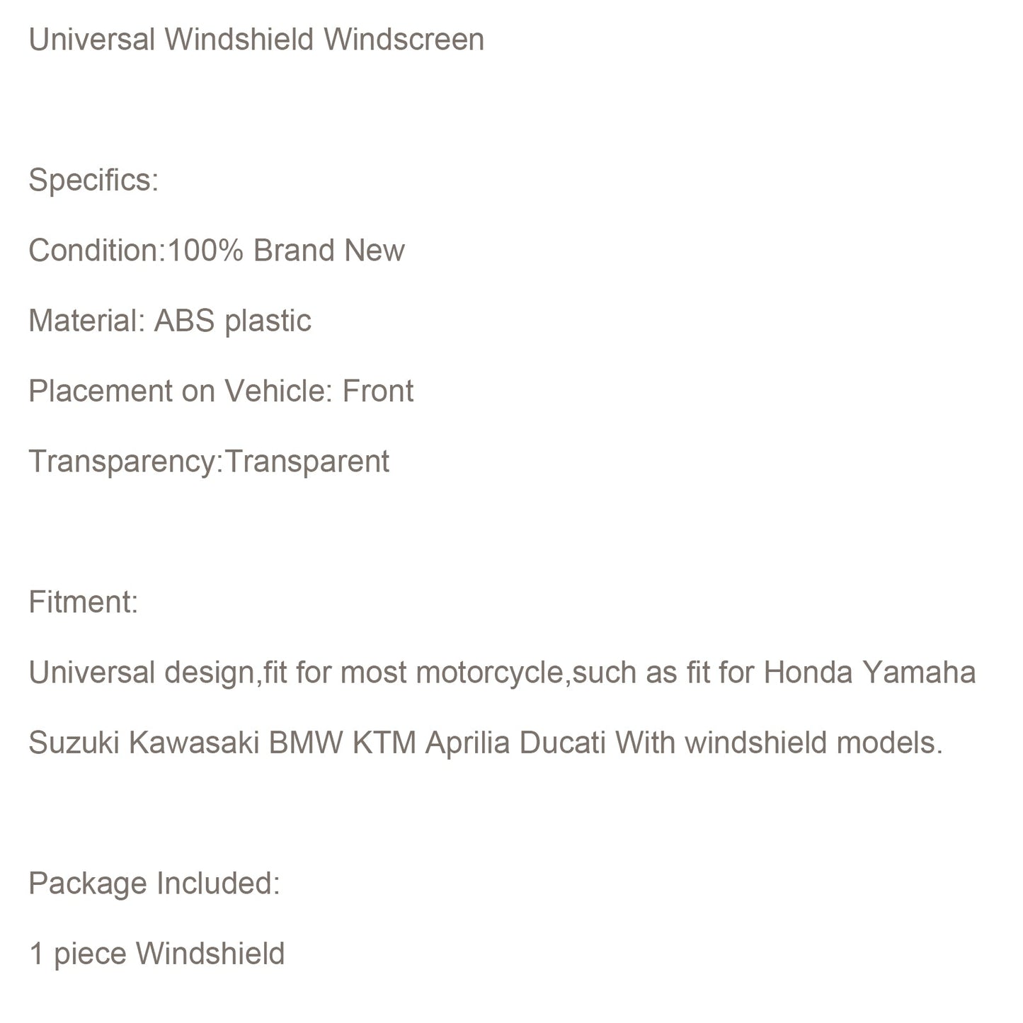 Motorcycle Adjustable Clip On Windshield Extension Spoiler Wind Deflector Gray