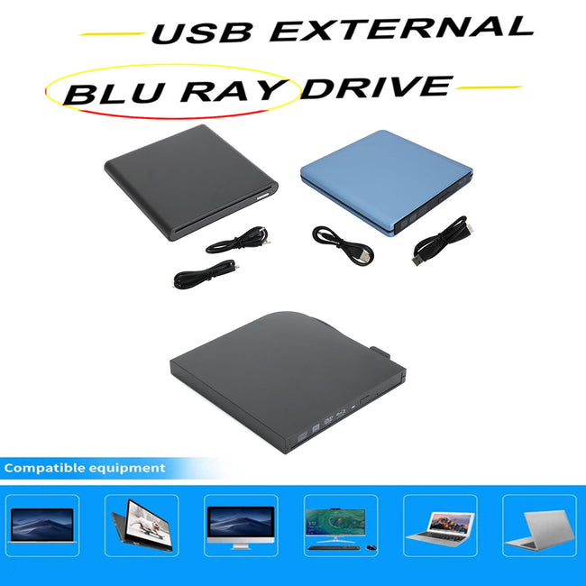 Blu ray Burner USB External BD-R BD DVD CD RW Disc Writer Movie Player Black