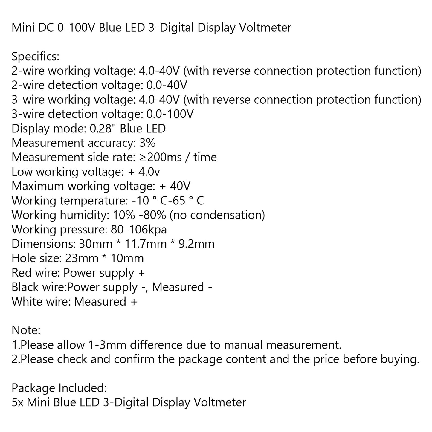 5x Mini DC 0-30V Blue LED 3-Digital Display Voltage Voltmeter Panel Calibratable