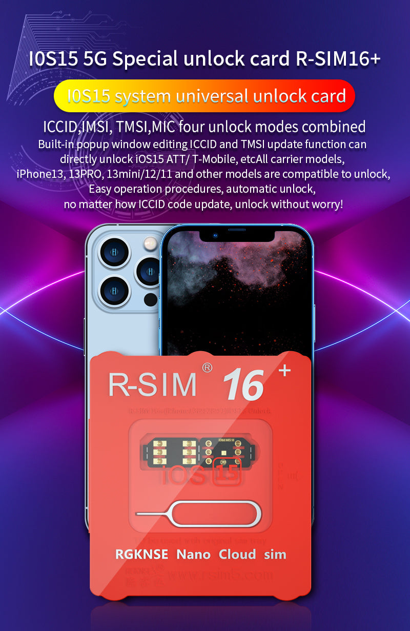 R-SIM 16+ Nano Unlock RSIM Card Fit for iPhone 13 12 mini 12 Pro XS MAX 8 IOS 15