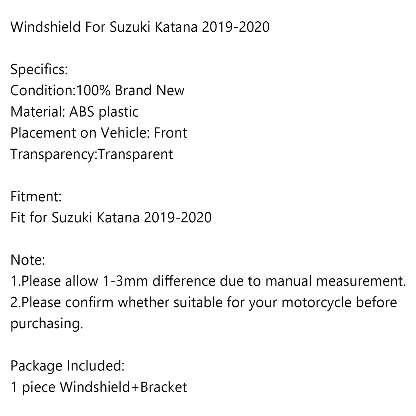 Motorcycle ABS Windshield Windscreen Protector for Suzuki Katana 2019-2020