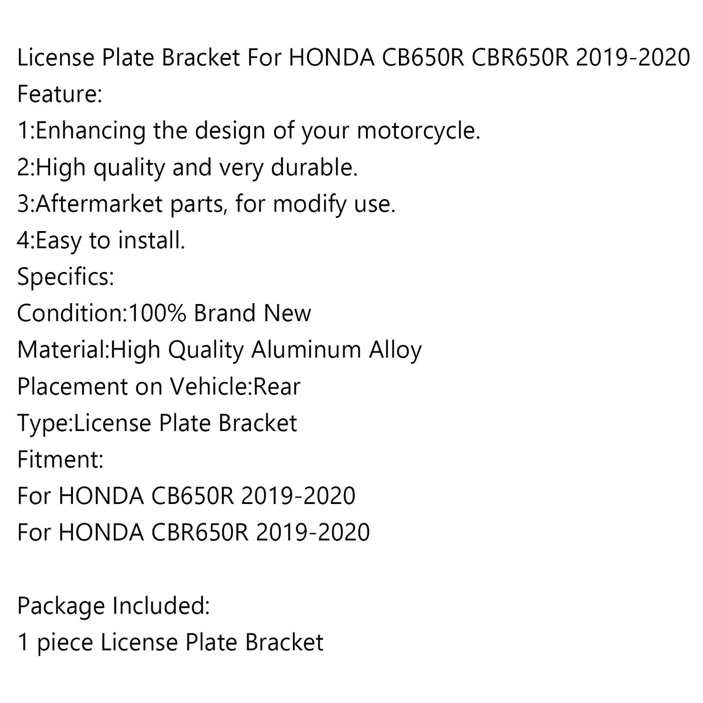License Plate Holder For HONDA CB650R CBR650R 2019-2020
