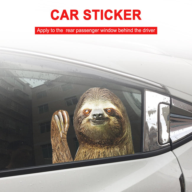 Car Window Sticker Person Size Passenger Side Left Sloth Waving Funny Universal