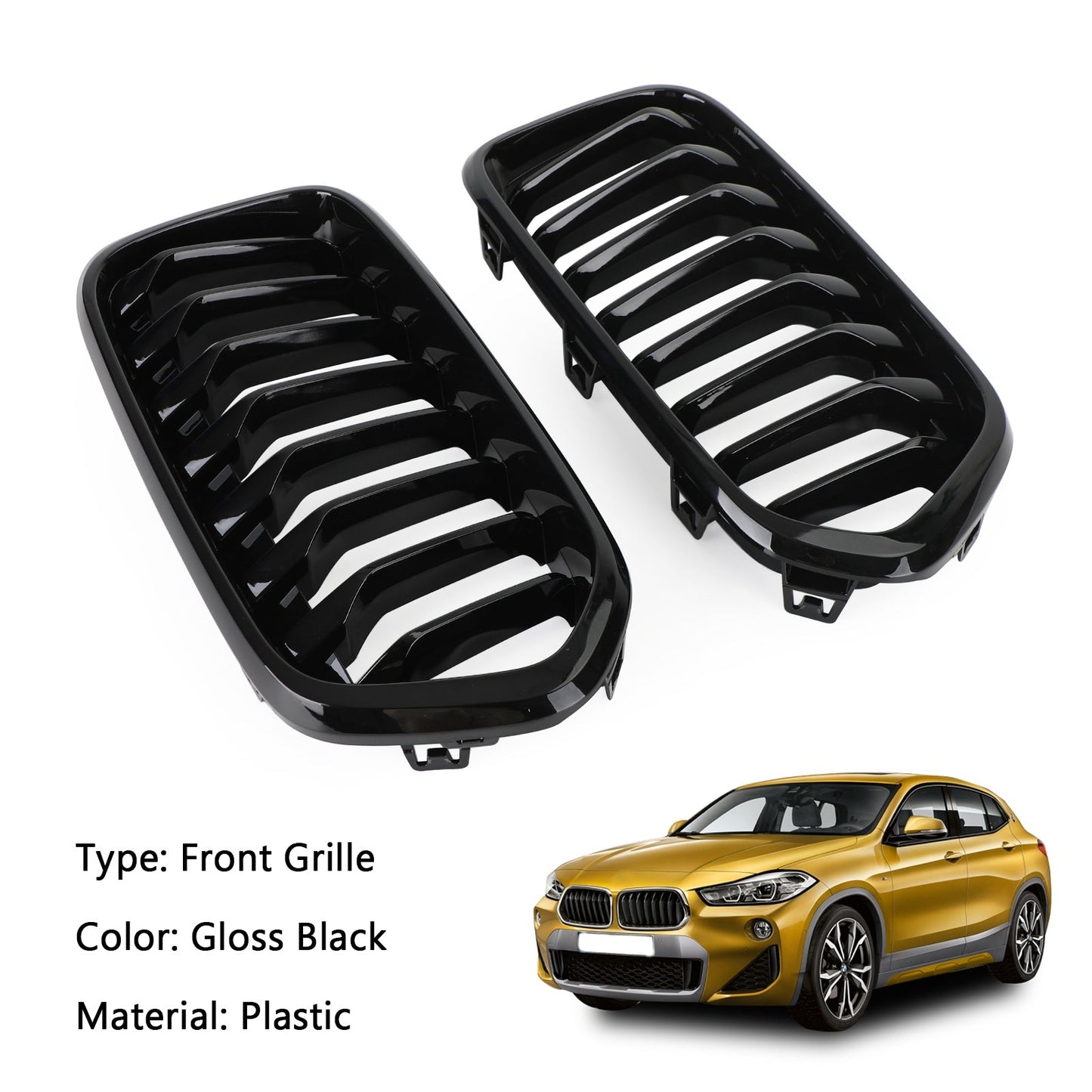 2018-2023 BMW X2 Series F39 Front Bumper Grille Grill Gloss Black