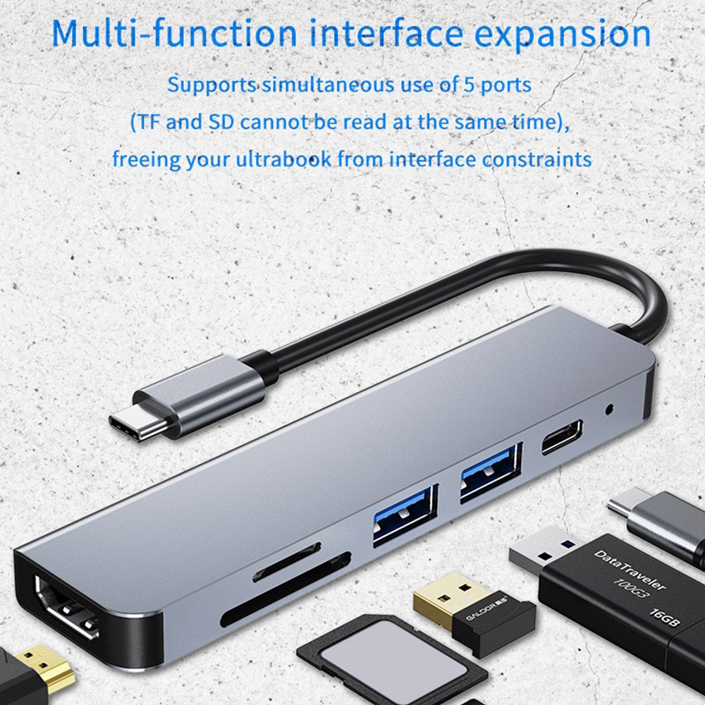 6in1 USB-C Type C HD Output 4K HD USB3.0 HUB Adapter for MacBook Pro iPad Pro