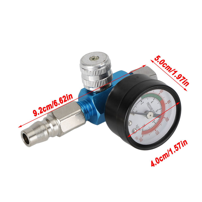 Blue Mini Air Regulator Valve Tool 1/4" Pressure Switch Gauge For Paint Gun