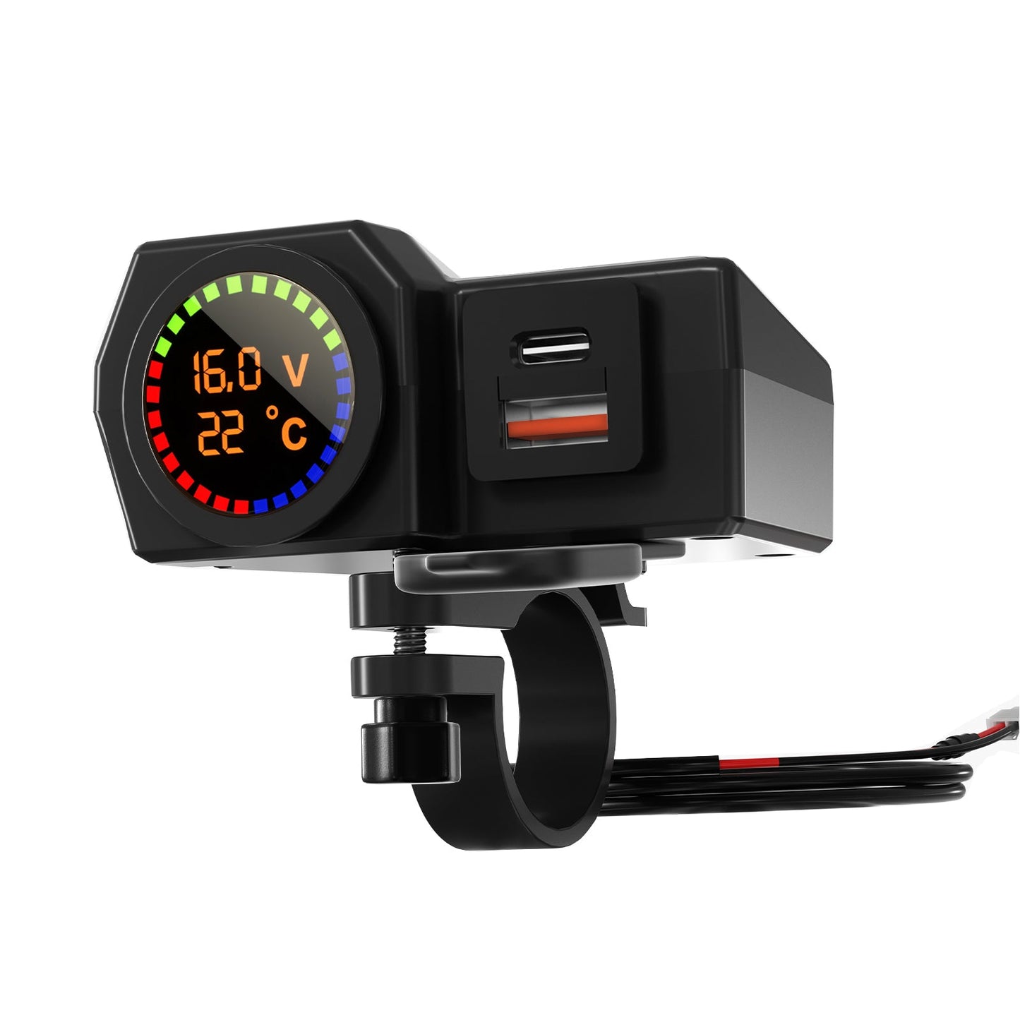 Qc3.0 Volt Meter Phone Charge Bracket Temperature Meter Black A For Moto Scooter