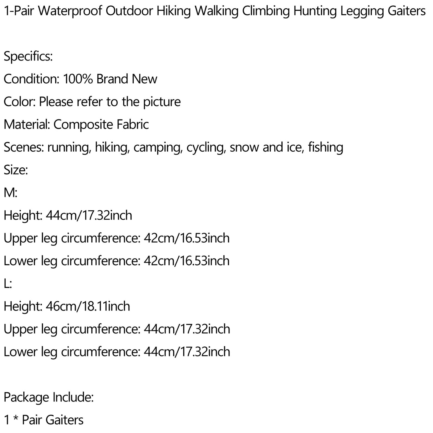 1 Set Waterproof Outdoor Hiking Walking Climbing Hunting Legging Gaiters