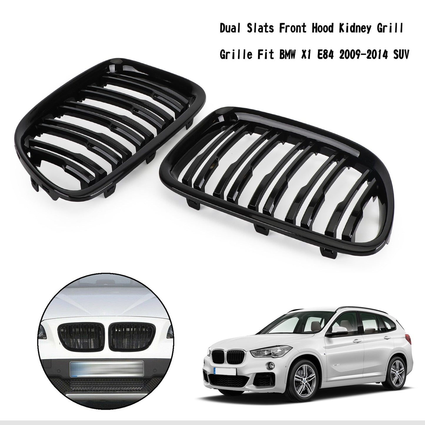 2009-2014 BMW X1 E84 Gloss Black Dual Slats Front Hood Kidney Grill Grille