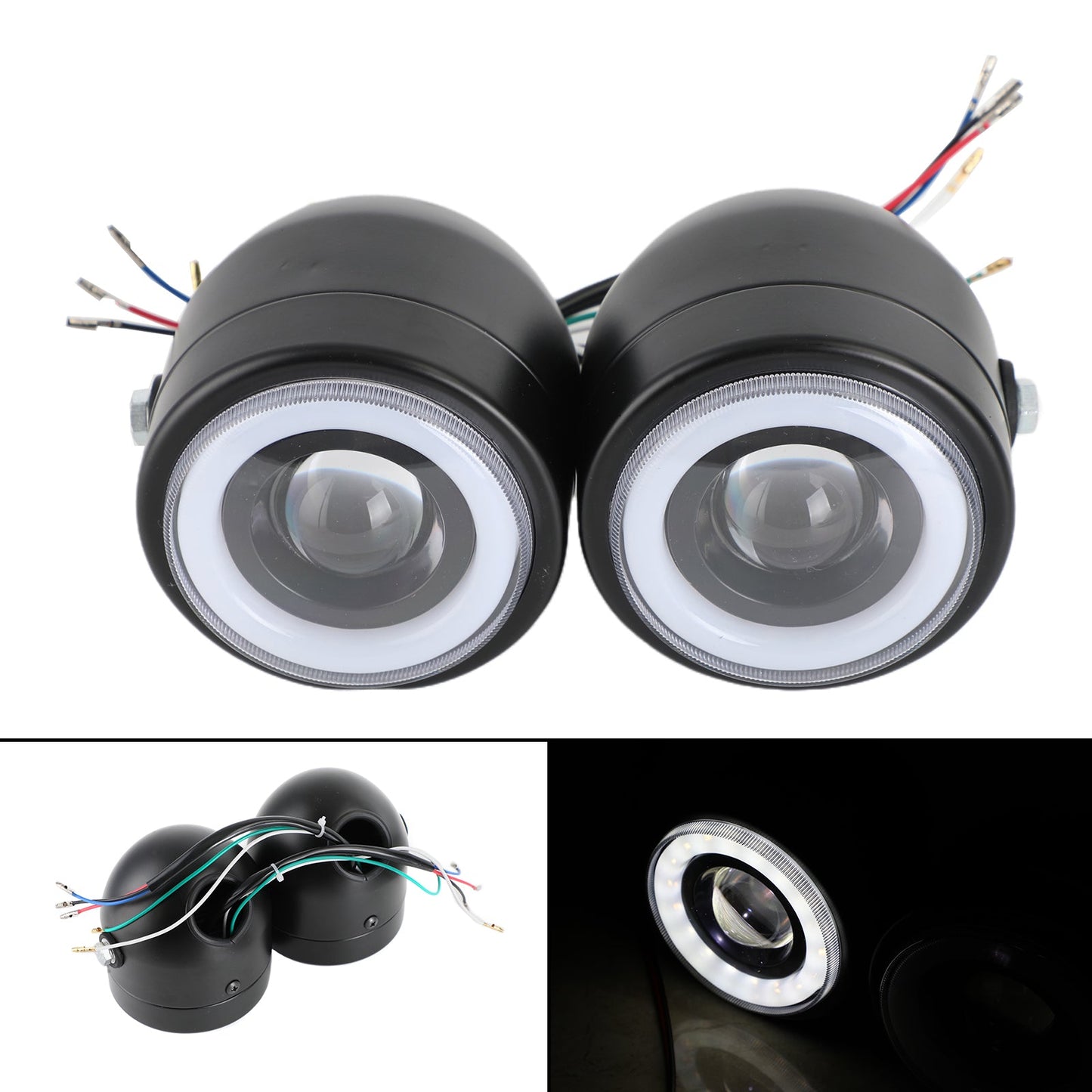 Motorcycle Twin Headlight Double DRL Light for Harley Chopper Bobber Cafe Racer
