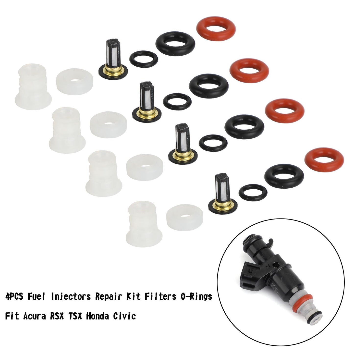 4PCS Fuel Injectors Repair Kit Filters O-Rings Fit Acura RSX TSX Fit Honda Civic