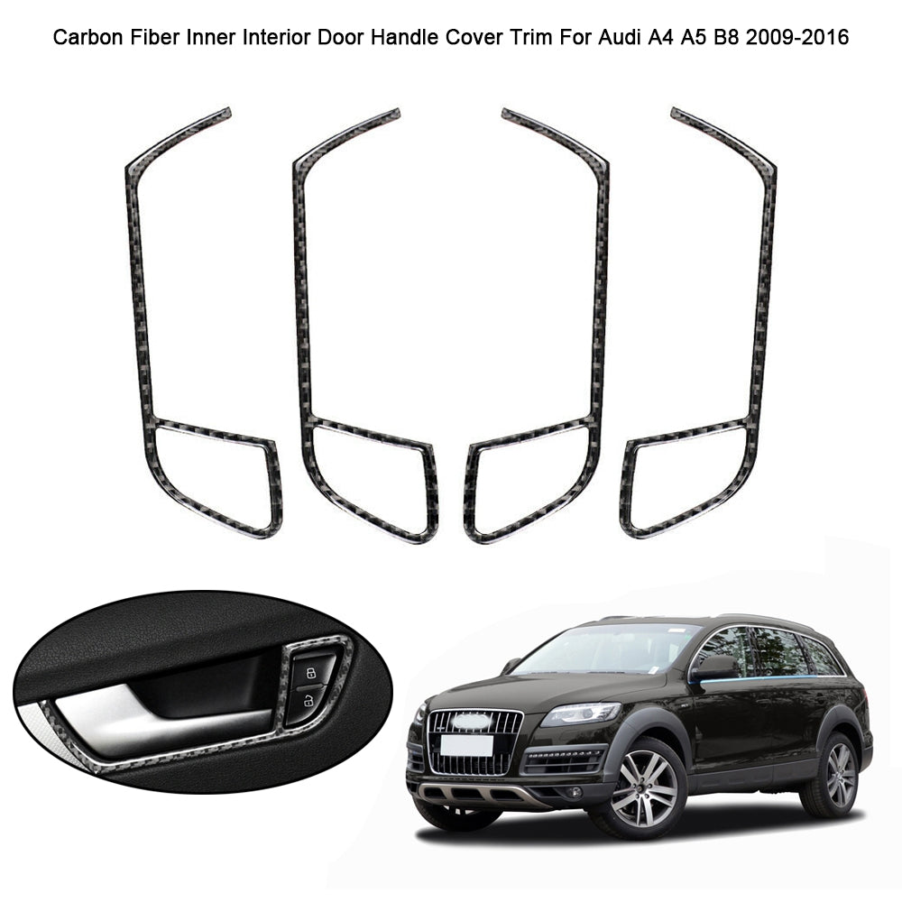 Carbon Fiber Inner Interior Door Handle Cover Trim For Audi A4 A5 B8 2009-2016
