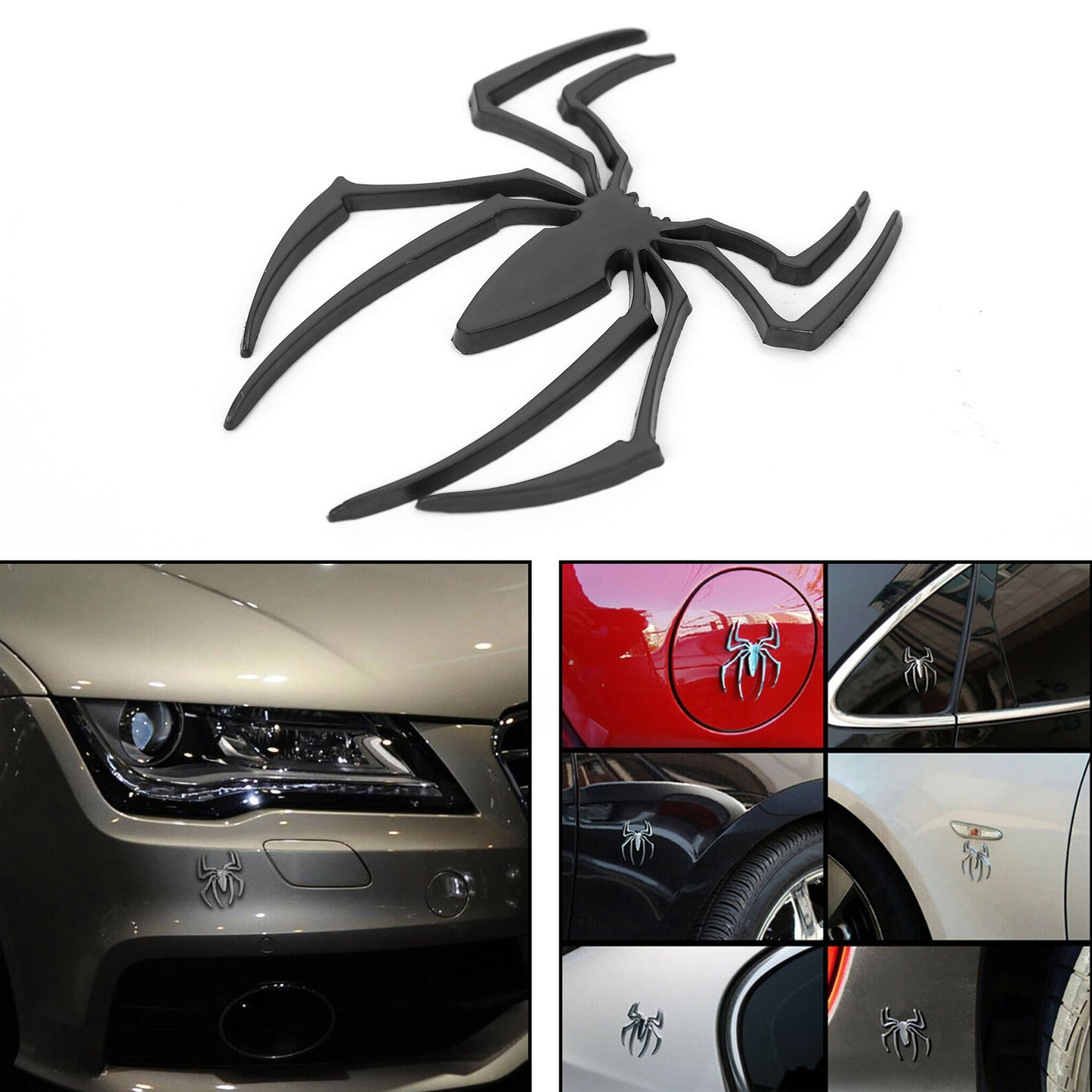 Auto Logo Car Sticker Metal Badge Emblem Spider Shape 3D Car Decal Sticker DIY BLK
