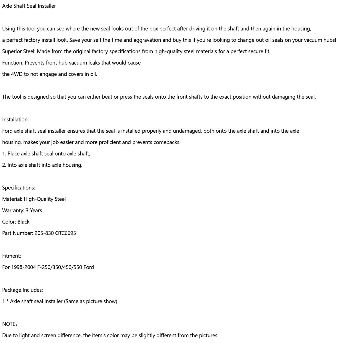 6695 Axle Shaft Seal Installer Tools Fit Ford F250/350/450/550 1999-2004