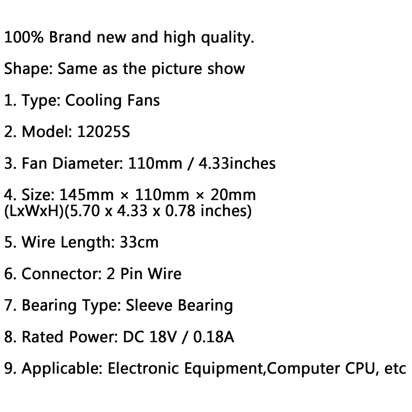 5PCS DC 18V 0.18A Cooling Fan 12025S 120×25mm For Induction Cooker Brushless