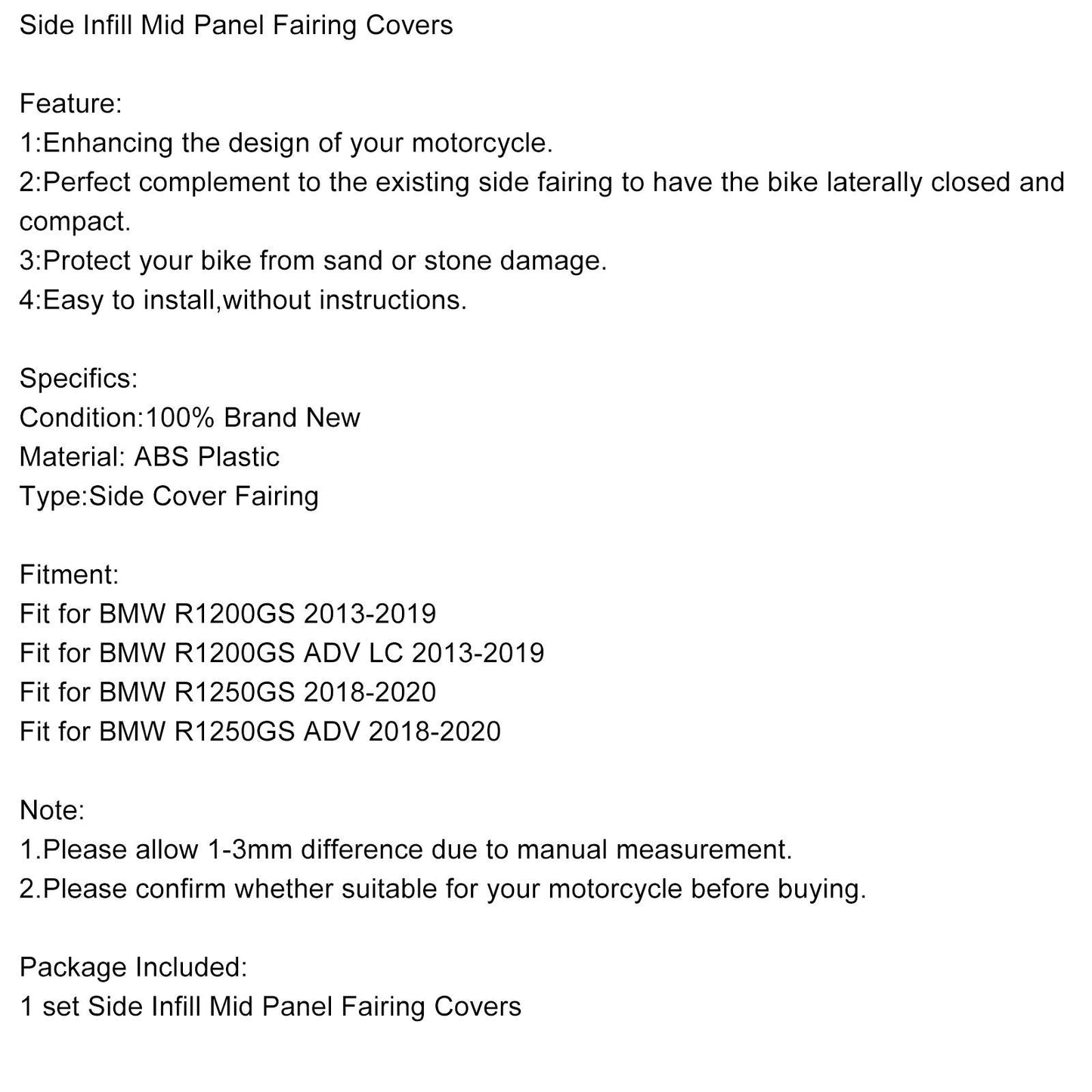 Side Infill Mid Panel Fairing Covers fit for BMW R1200GS/ADV LC R1250GS/ADV