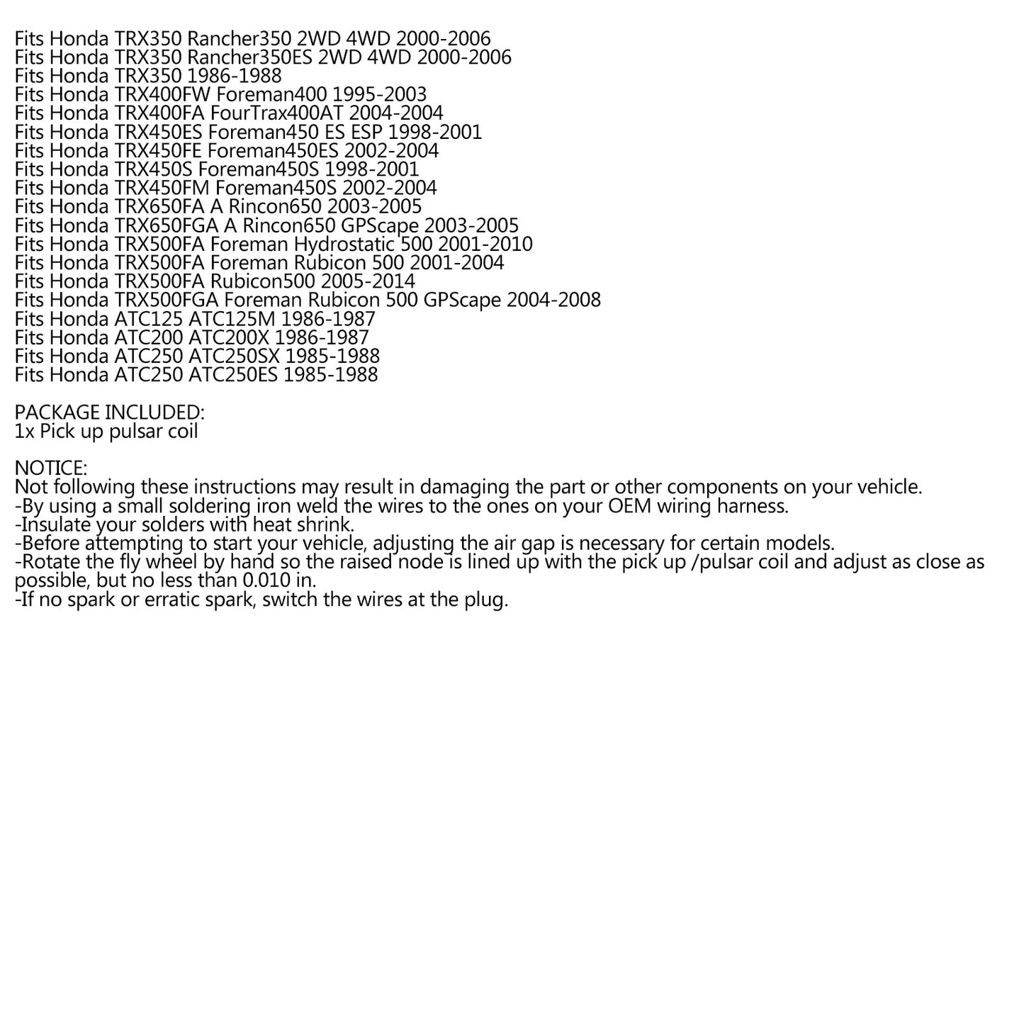 Pulsar / Pulsing Coil for Honda 30300-HA7-671 30300-HA0-023 30300-HA0-010