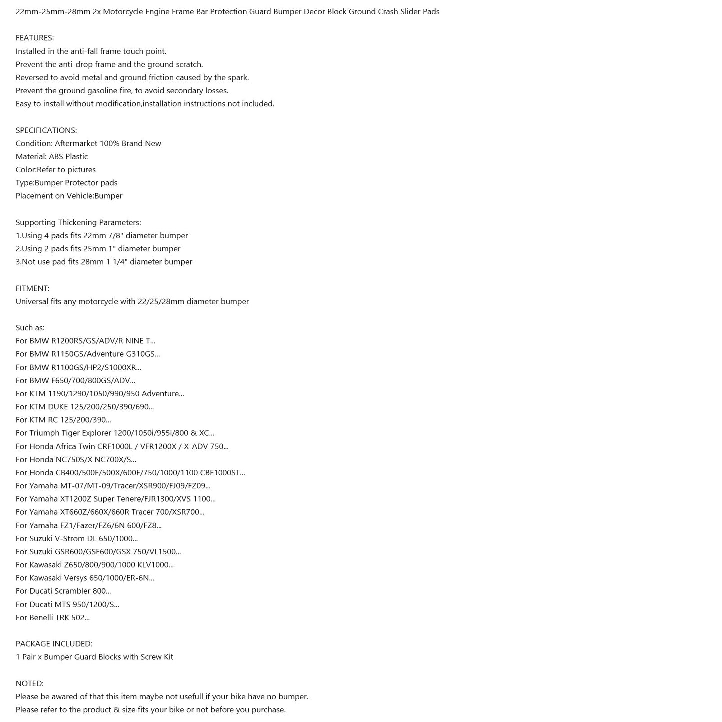 Engine Crash Bar Protector Bumper Guard Block 22-28Mm For Bmw R1250gs G310gs