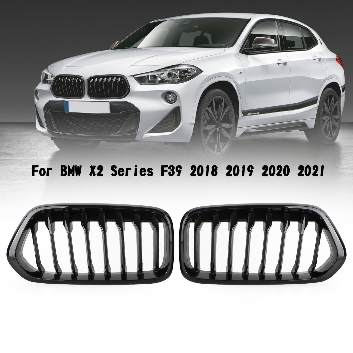 2018-2023 BMW X2 Series F39 Front Bumper Grille Grill Gloss Black