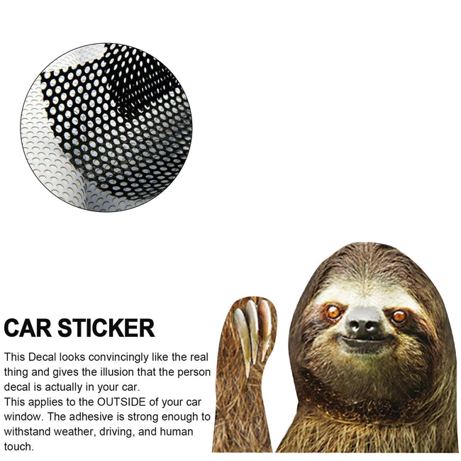 Car Window Sticker Person Size Passenger Side Left Sloth Waving Funny Universal