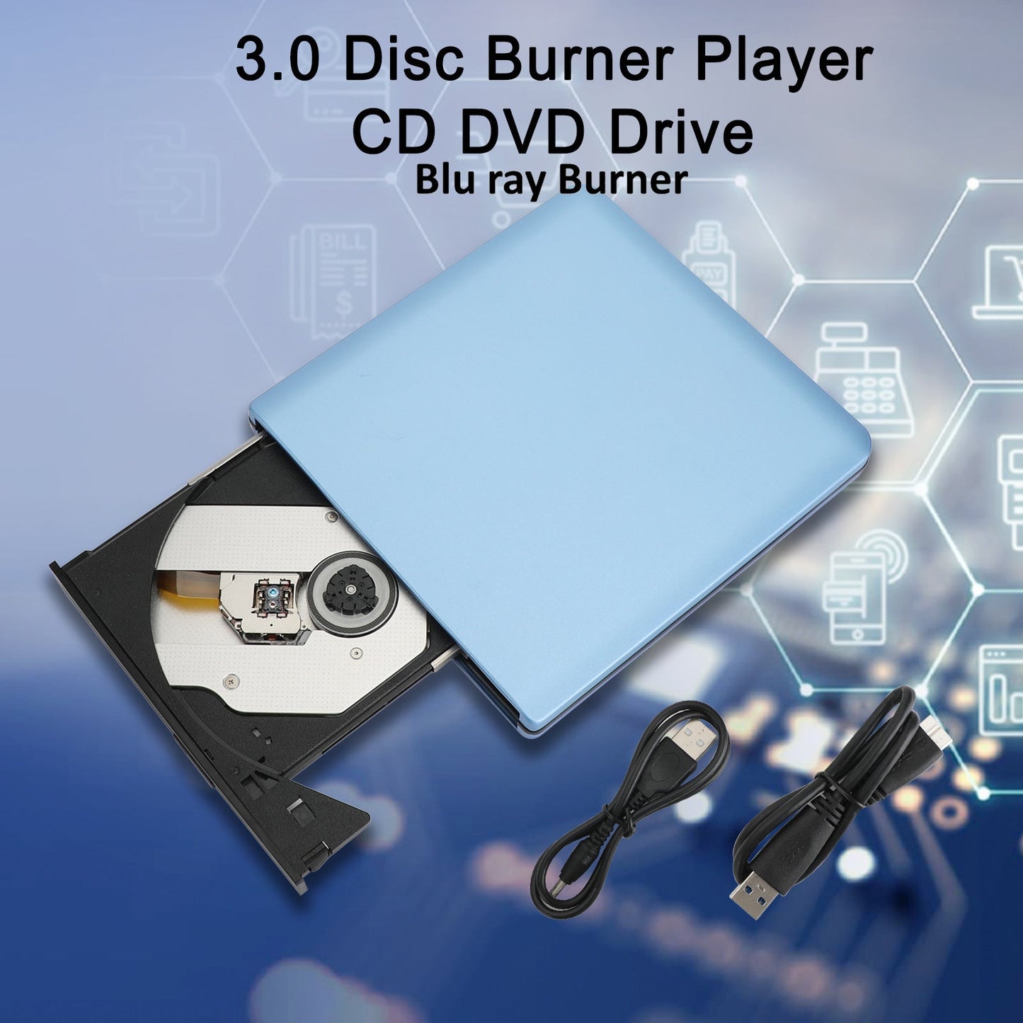 Blu ray Burner USB External BD-R BD DVD CD RW Disc Writer Movie Player Black