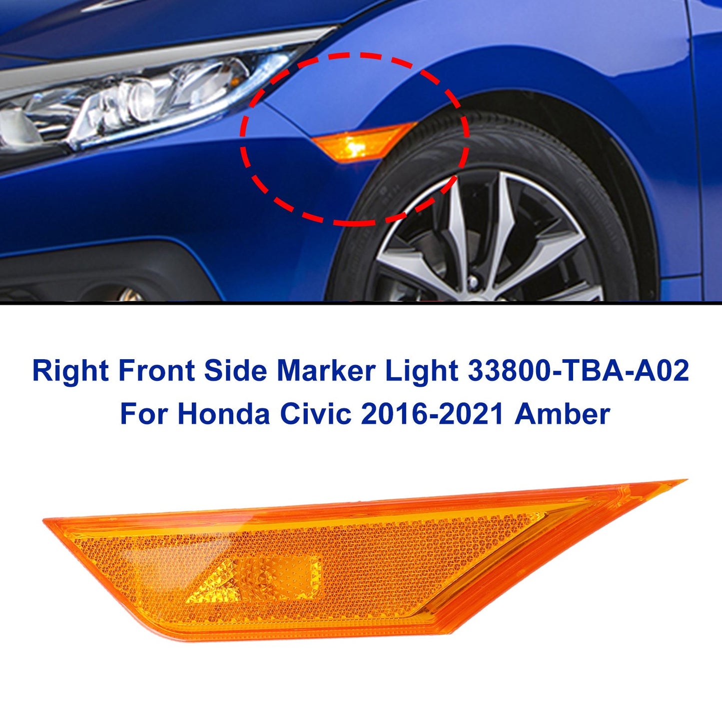 2脳 Front Side Marker Light For Honda Civic 2016-2021 Amber