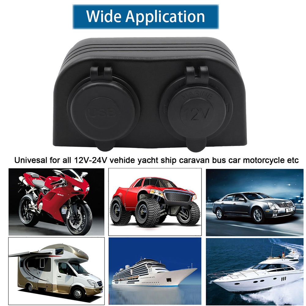 12V Dual USB 4.2A Charger Power Socket Outlet Surface Mount Fit for Car Marine