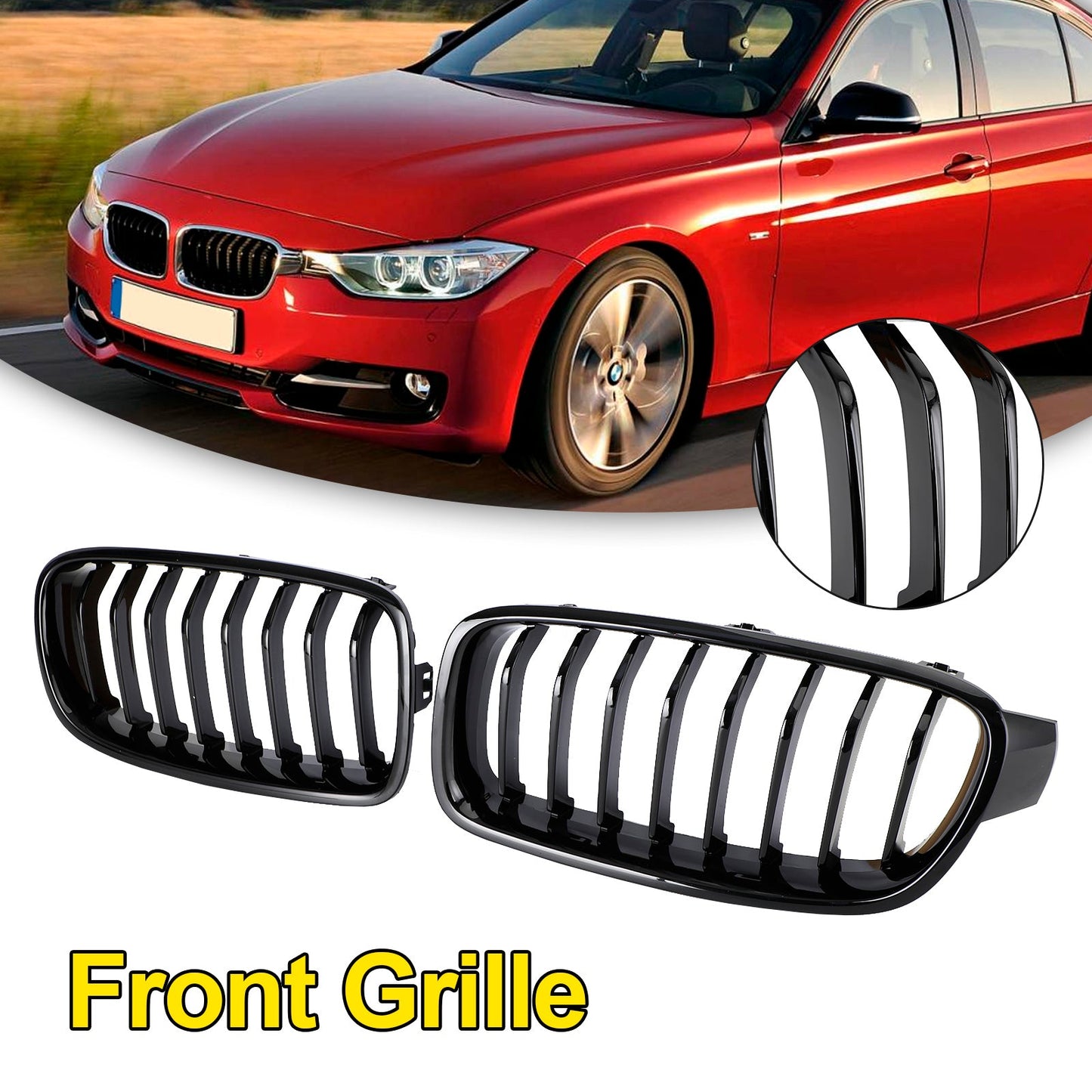 BMW 3 Series F30 F31 F35 2012-2019 Gloss Black Front Kidney Grill Grille