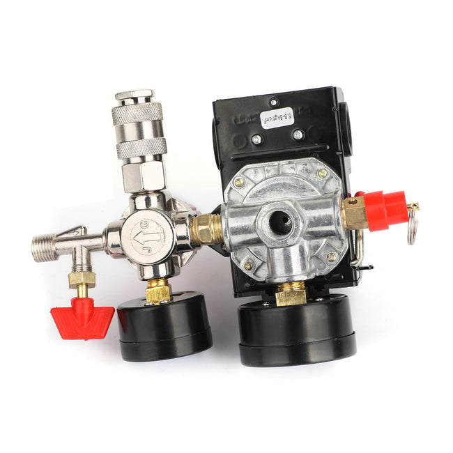 Air Compressor Pressure Control Switch Manifold Regulator Fitting with Gauges