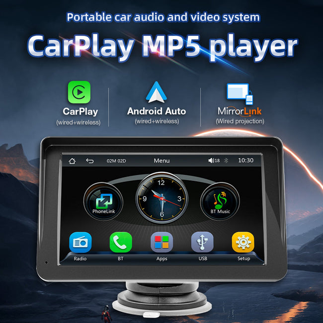 7" Wireless Carplay Car MP5 Player Multimedia Bluetooth Sunshade Remote Control