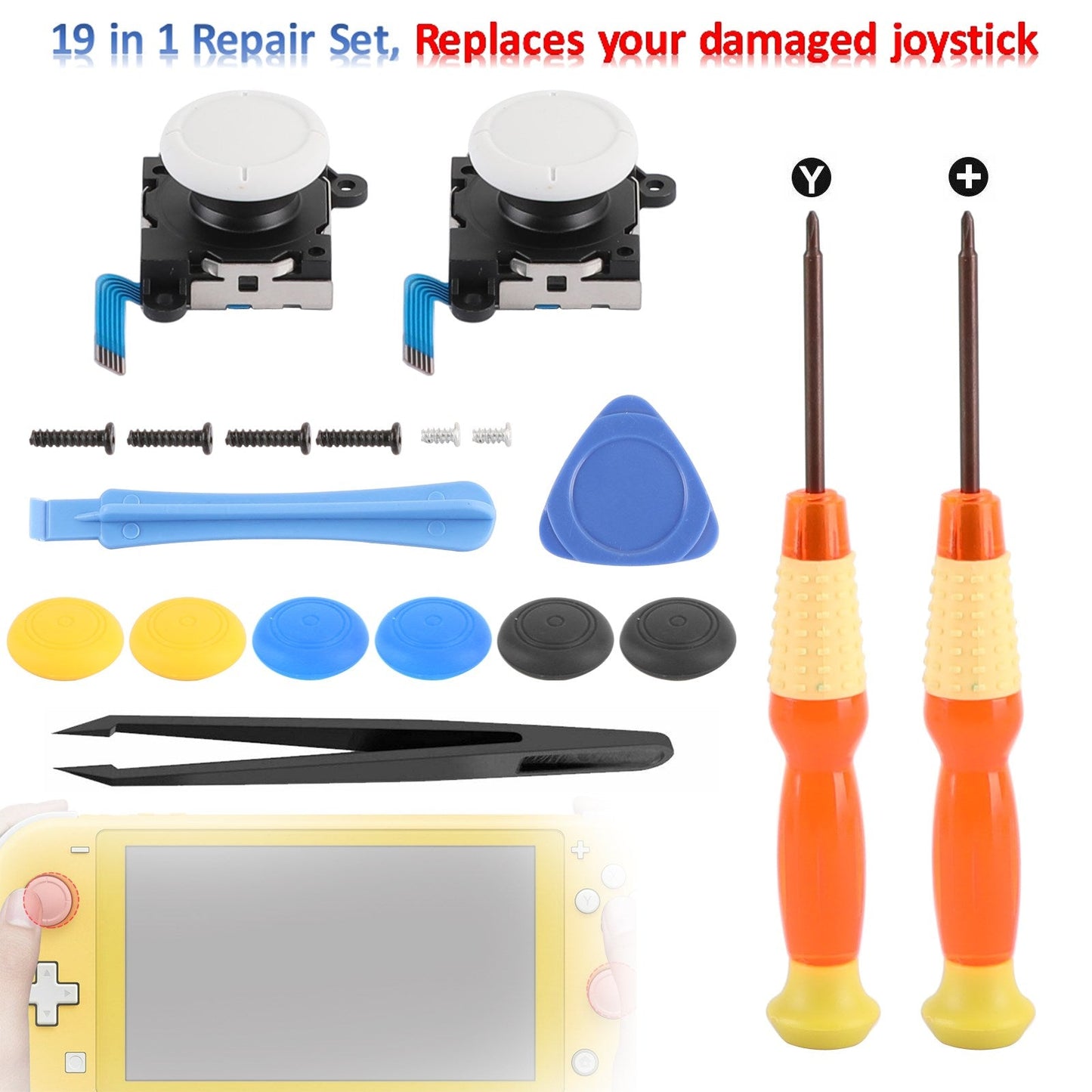 19 in 1 Repair Set w/3D Analog Sensor Stick+Tool Fit for Switch Lite Joystick