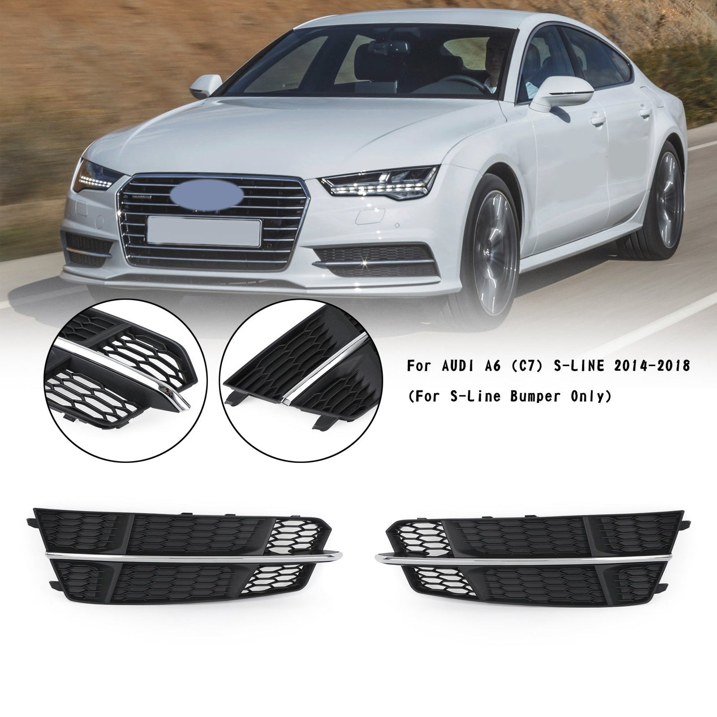 2016-2018 Audi A6 C7 S-Line Front Bumper Lower Grille Grill Black Chrome