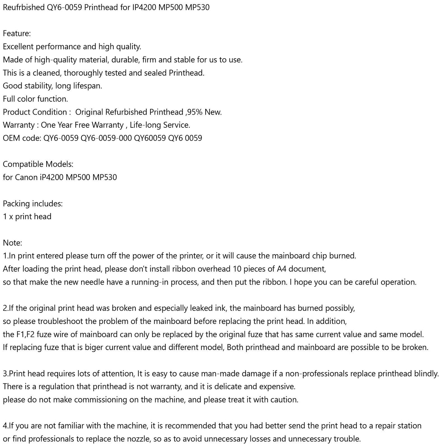 Replacement Printer Print Head Printhead QY6-0059 For IP4200 MP500 MP530